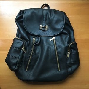 Black Faux Leather Backpack